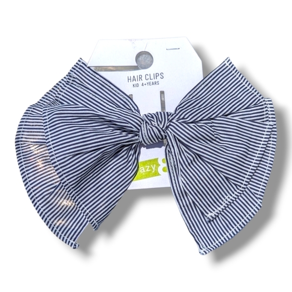 Crazy 8 Girls 4+yr Navy/White Striped Bow Hairclip - Picture 1 of 2